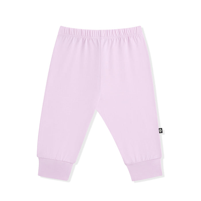 Light purple baby pants on a white background