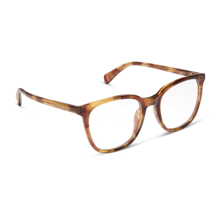 diff eyewear featuring the parker square prescription glasses with a brown fleur frame angled view