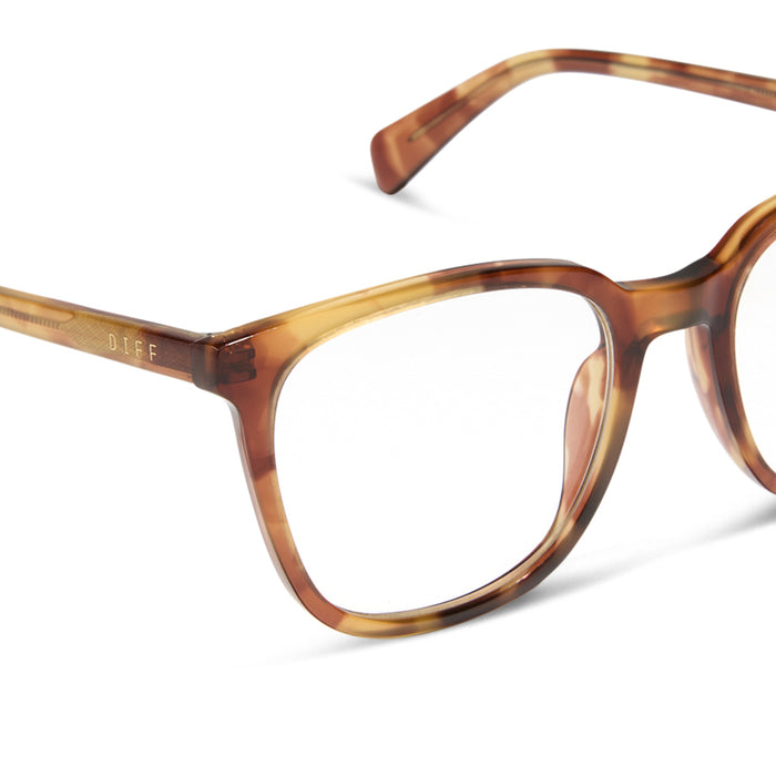 diff eyewear featuring the parker square prescription glasses with a brown fleur frame detailed view