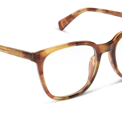 diff eyewear featuring the parker square prescription glasses with a brown fleur frame detailed view