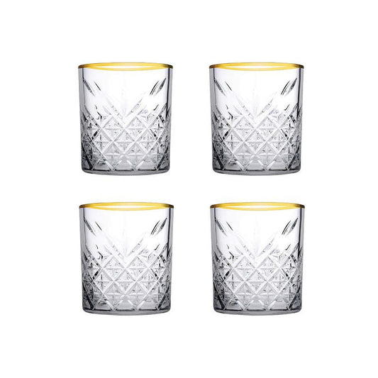 Pasabahce 4 Piece Timeless Whisky Glass Set - Clear with Gold Rim