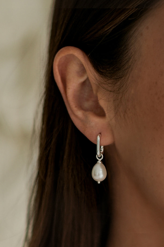 Pearl Drop Hoop Earrings