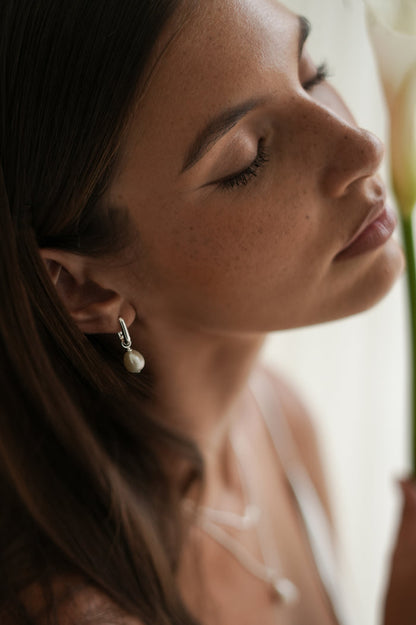 Pearl Drop Hoop Earrings