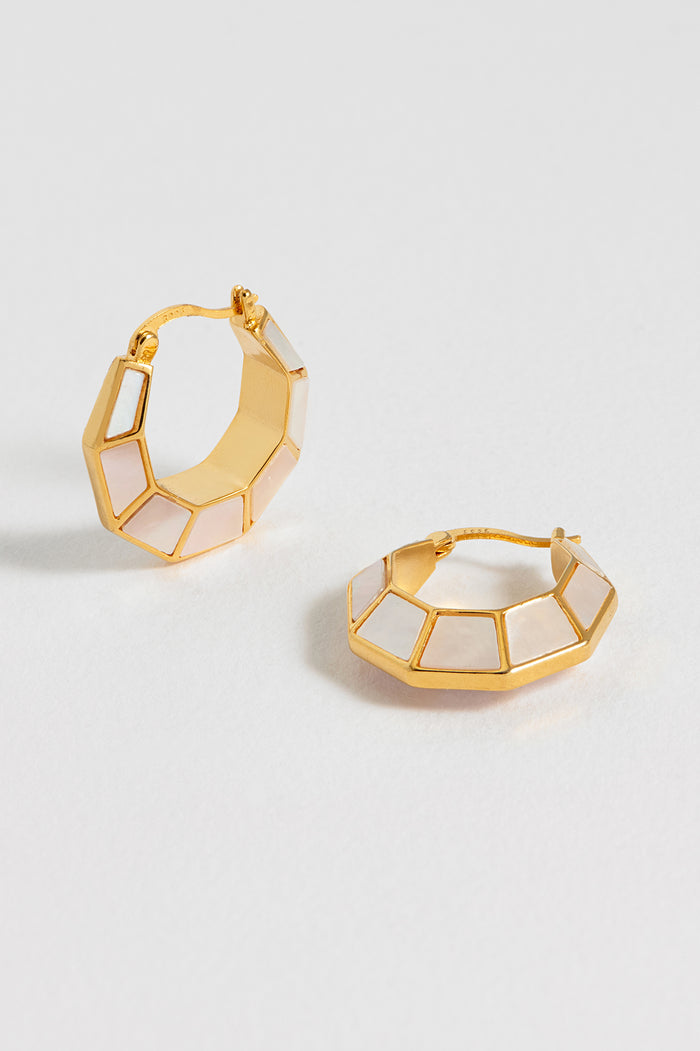 Pearl Octagon Hinge Hoop Earrings