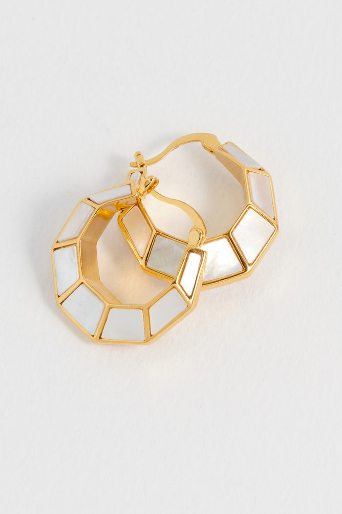 Pearl Octagon Hinge Hoop Earrings
