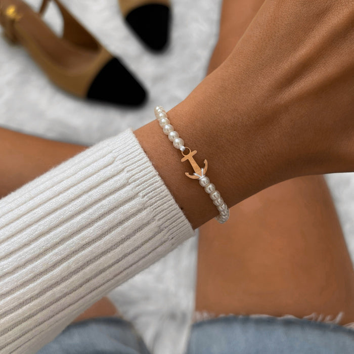Pearl Rose Anchor Chain Bracelet