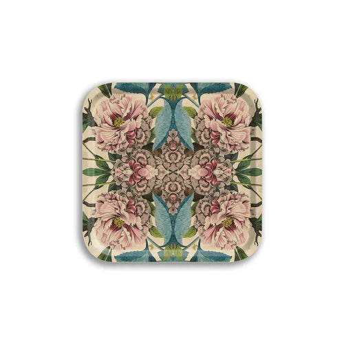 PEONIES SQUARE BIRCH WOOD TRAY