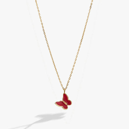 Pink Enamel Butterfly Necklace