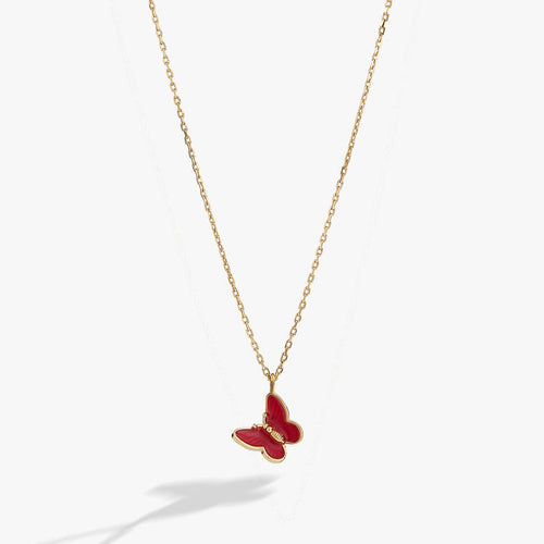 Pink Enamel Butterfly Necklace
