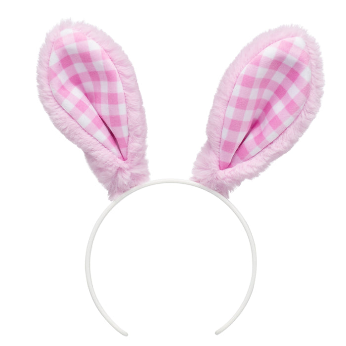 Pink Gingham Bunny Ears Headband