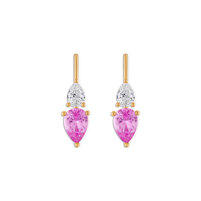 Pink Linea Raine Earring - 14k vermeil double pear earring with pink lab gemstone