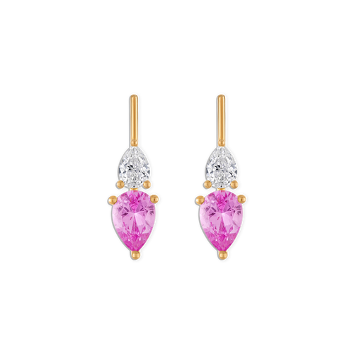 Pink Linea Raine Earring - 14k vermeil double pear earring with pink lab gemstone