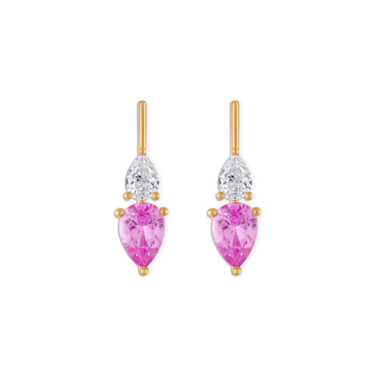 Pink Linea Raine Earring - 14k vermeil double pear earring with pink lab gemstone