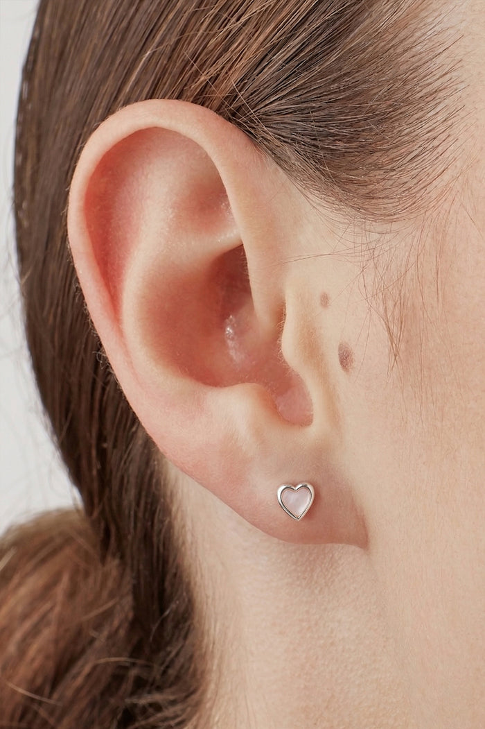 Pink Pearl Heart Stud Earrings