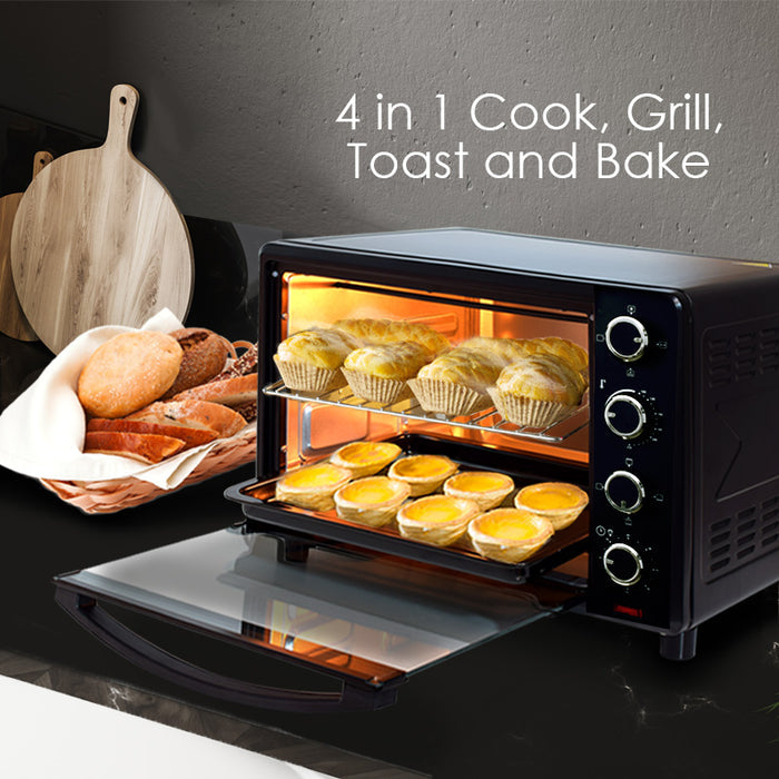 PowerPac Electric Oven 80L with Rotisserie and convection functions, 2 trays and grill racks (PPT80)