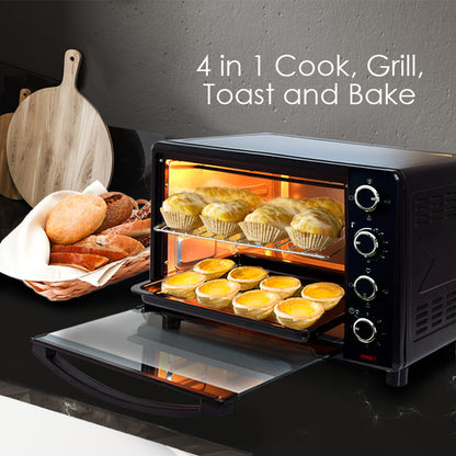 PowerPac Electric Oven 80L with Rotisserie and convection functions, 2 trays and grill racks (PPT80)