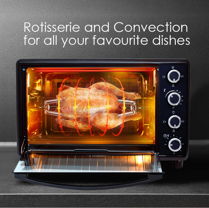 PowerPac Electric Oven 80L with Rotisserie and convection functions, 2 trays and grill racks (PPT80)