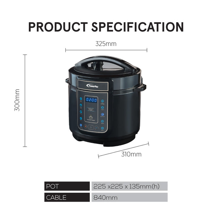 PowerPac Electric Pressure Cooker Double Safety Lock 5.0L (PPC566)