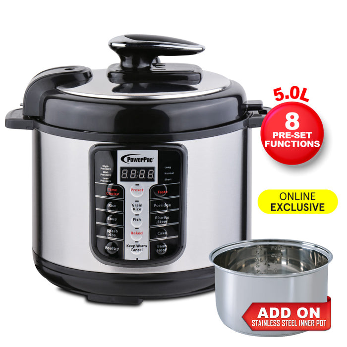 PowerPac Electric Pressure Cooker With Stainless Steel Pot 5.0L (PPC511+SSPOT)