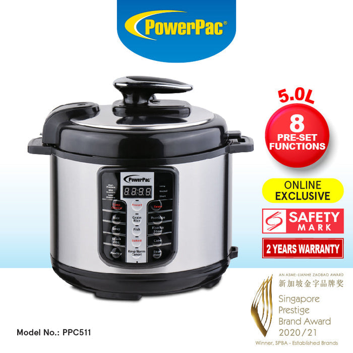 PowerPac Electric Pressure Cooker With Stainless Steel Pot 5.0L (PPC511+SSPOT)