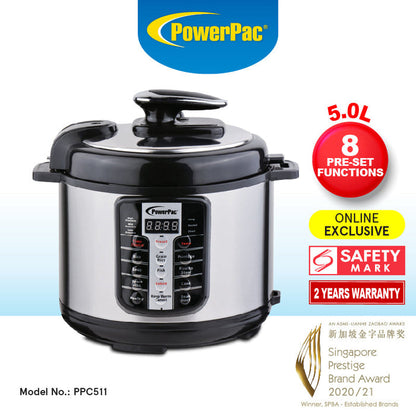 PowerPac Electric Pressure Cooker With Stainless Steel Pot 5.0L (PPC511+SSPOT)