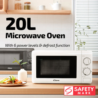 PowerPac Microwave Oven 20L with 6 Power Level and Defrost Function (PPT720) White