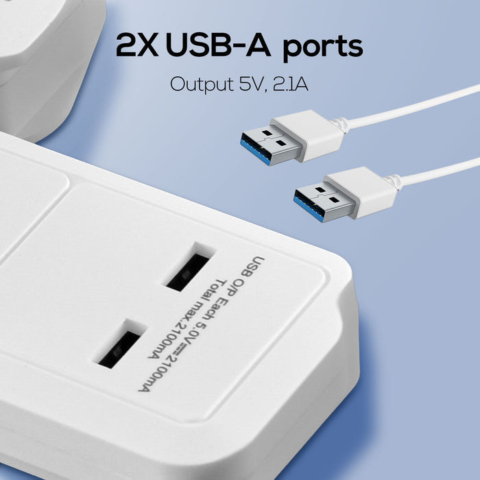 PowerPac Multi Plug Extension Adapter with 3 Way, 2x USB-A, Power Extension Socket Adaptor (PP288U)