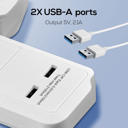 PowerPac Multi Plug Extension Adapter with 3 Way, 2x USB-A, Power Extension Socket Adaptor (PP288U)