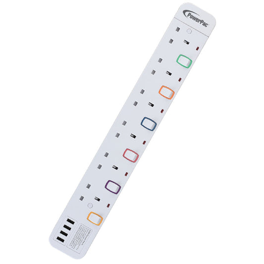 PowerPac Power Extension Socket Extension Cord 6way 3 meter with 4x USB Charger (PP9116U)