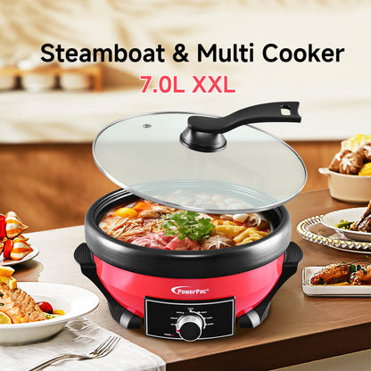 PowerPac Steamboat & Multi Cooker, Hot Pot 7L with Non-stick Inner Pot (PPMC688)
