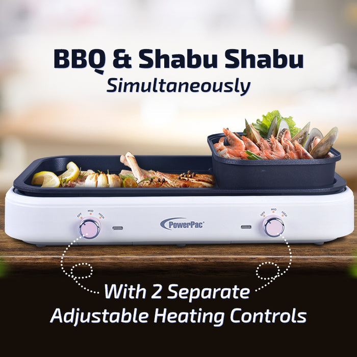 Steamboat with BBQ Grill, 2 in 1 Multi Cooker with Non-stick inner pot (PPMC763) - PowerPacSG