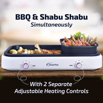 Steamboat with BBQ Grill, 2 in 1 Multi Cooker with Non-stick inner pot (PPMC763) - PowerPacSG