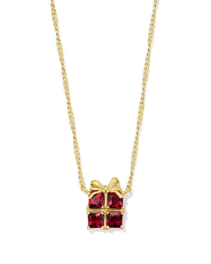Present Short Pendant Necklace in Gold Red Crystal