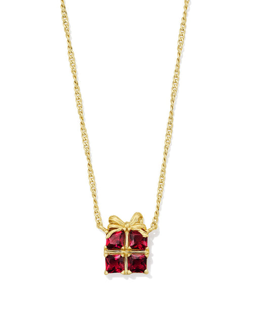 Present Short Pendant Necklace in Gold Red Crystal