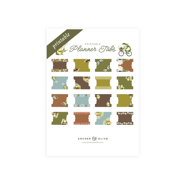 Printable Planner Tabs: Literary Frog - Archer and Olive