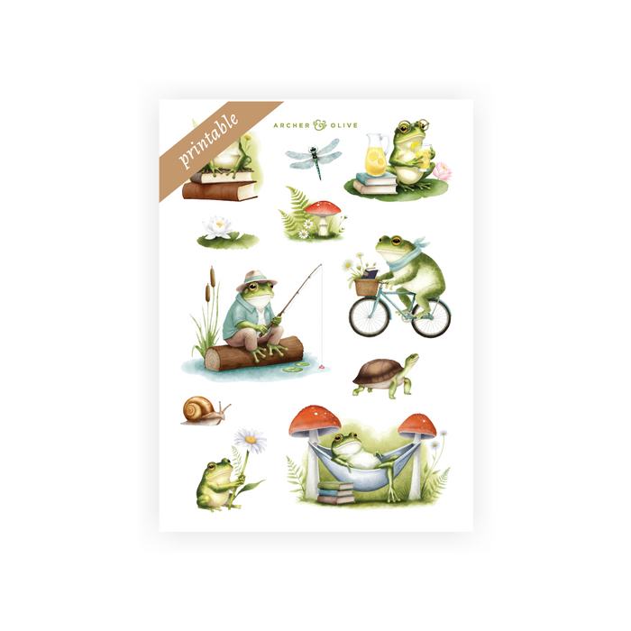 Printable Sticker:  Literary Frog - Archer and Olive