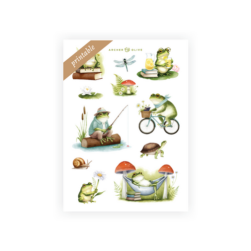 Printable Sticker:  Literary Frog - Archer and Olive