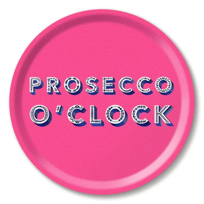 PROSECCO O CLOCK BRIGHT PINK ROUND TRAY