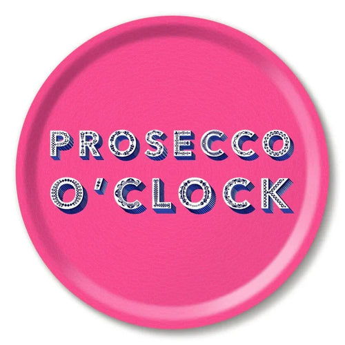 PROSECCO O CLOCK BRIGHT PINK ROUND TRAY