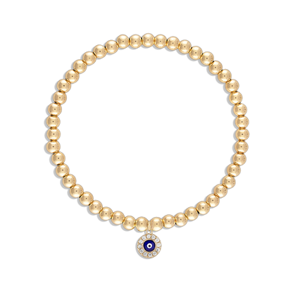 Protection Bracelet - 14k gold filled 4mm ball bracelet with CZ evil eye charm