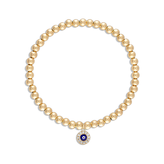 Protection Bracelet - 14k gold filled 4mm ball bracelet with CZ evil eye charm