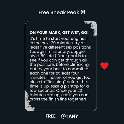 A sneak peak of the adventure "on your mark, get wet, go"  scratch-off adventure cards designed for couples