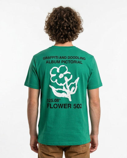 Ravin Men’s Graphic T-Shirt – Kelly Green "Doodle Flower" Artistic Print Tee - O203071