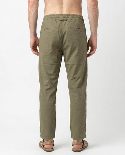 Ravin Olive Relaxed-Fit Drawstring Trousers in Cotton-Blend - O202901