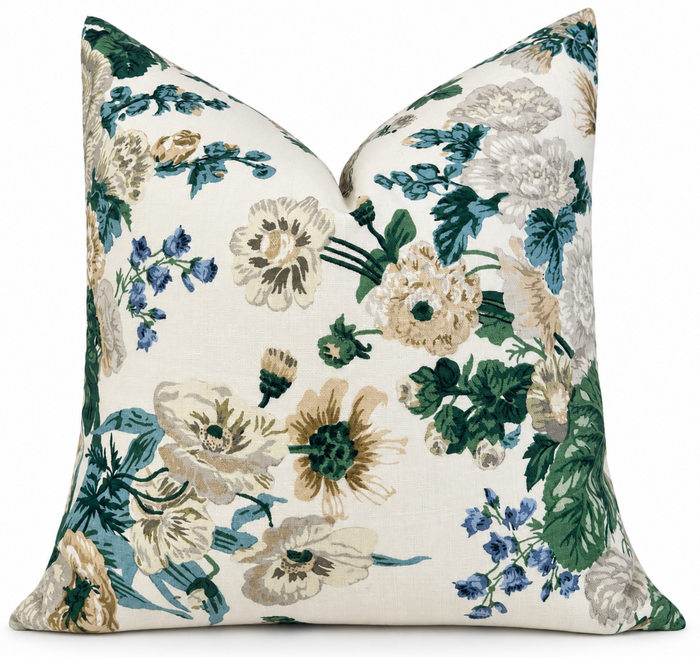 Ready to Ship, 20x20, Hidcote Floral Pillow Cover in Green