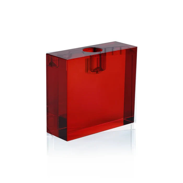 RECTANGULAR CRYSTAL GLASS TAPER HOLDER -RED