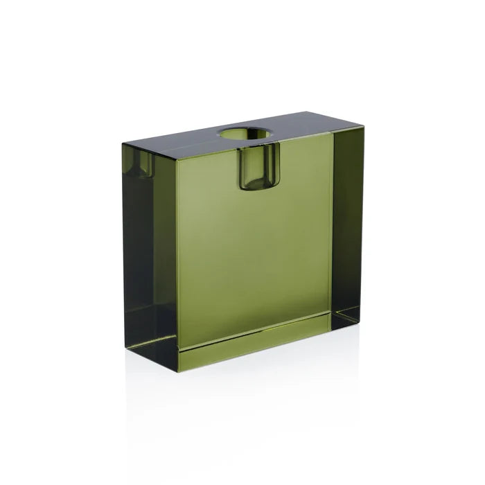 RECTANGULAR CRYSTAL GLASS TAPER HOLDER-GREEN