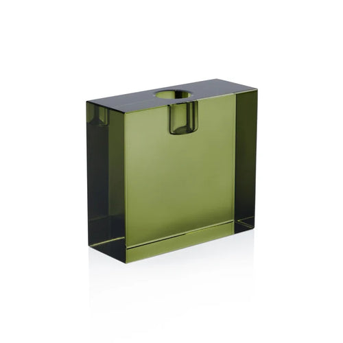 RECTANGULAR CRYSTAL GLASS TAPER HOLDER-GREEN