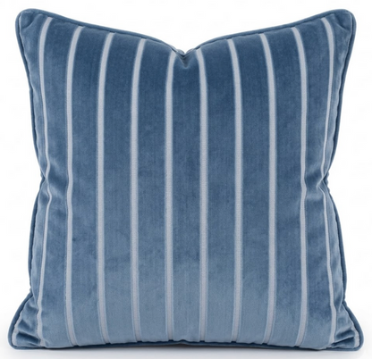 Regent Stripe Velvet Pillow Cover in Sky