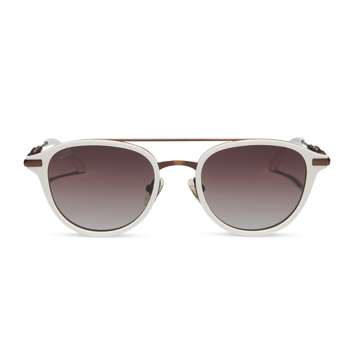 star wars x diff eyewear featuring the rey™ round sunglasses with a off white + bronze frame and brown gradient polarized lenses front view